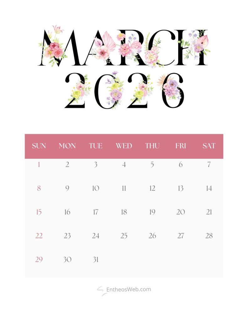 March 2026 Calendar Printables | EntheosWeb