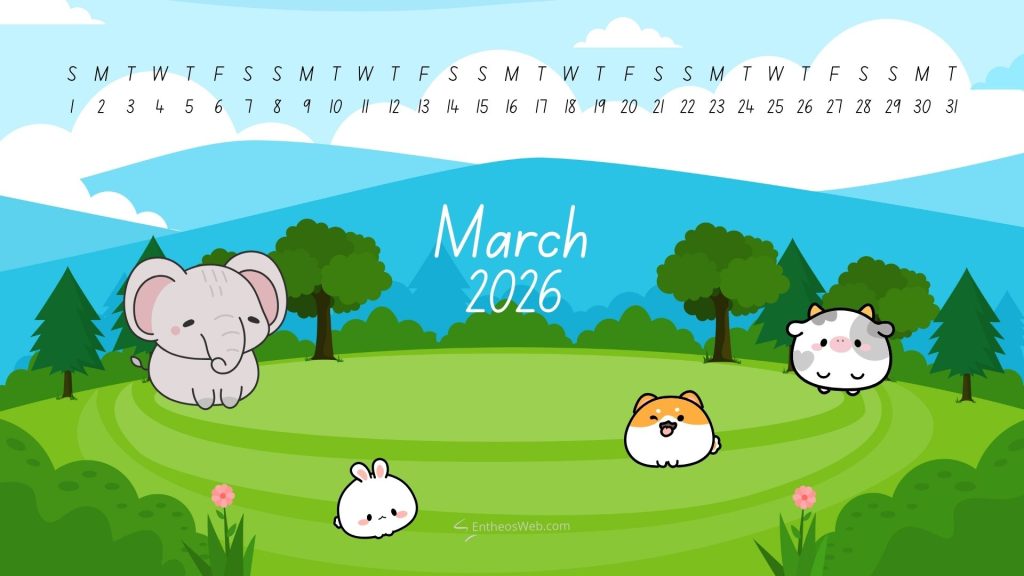 March 2026 animals desktop wallpaper calendar | march 2026 calendar desktop wallpaper | entheosweb March 2026 animals desktop wallpaper calendar