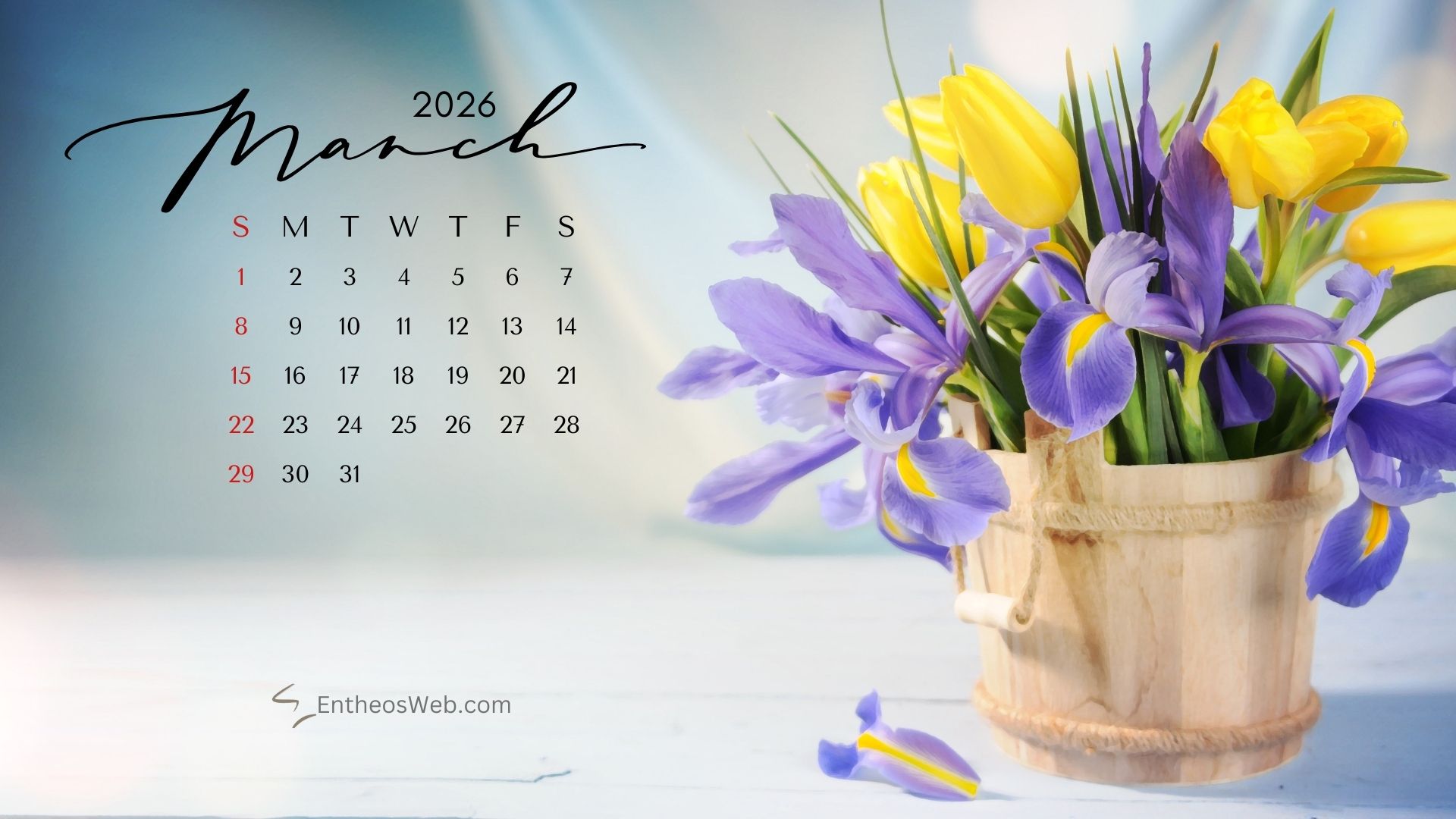 March 2026 calendar desktop wallpaper flowers | march calendar desktop wallpapers 2026 | entheosweb March 2026 calendar desktop wallpaper