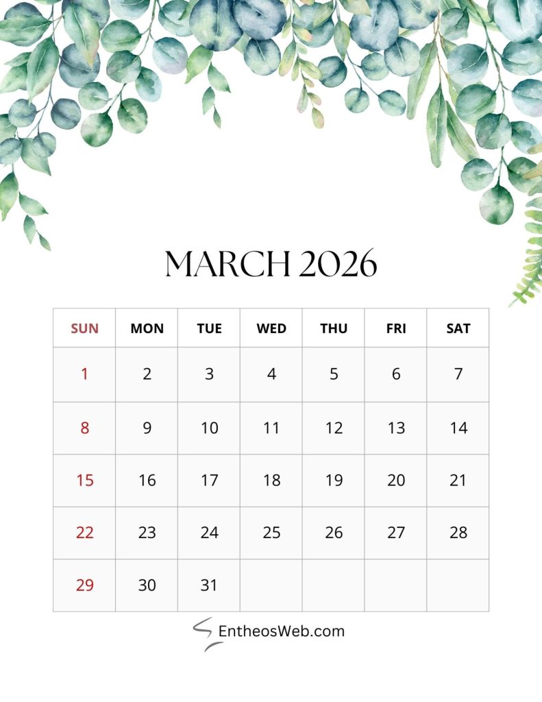 2026 monthly floral calendar