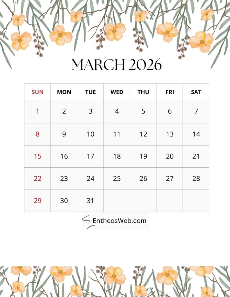 2026 monthly floral calendar