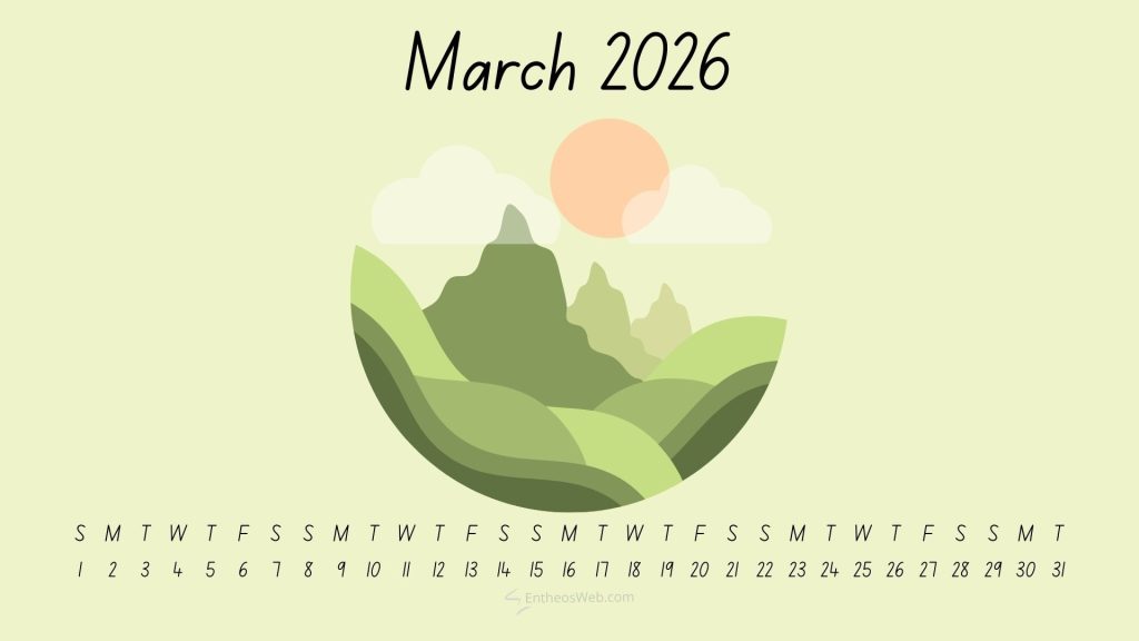 March 2026 green desktop wallpaper calendar | march 2026 calendar desktop wallpaper | entheosweb March 2026 green desktop wallpaper calendar
