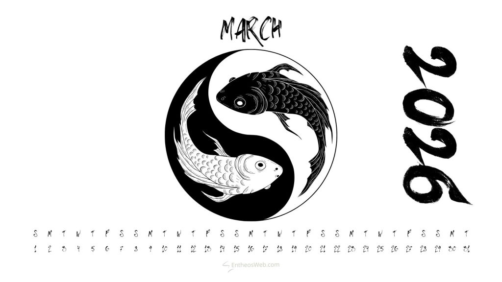 March 2026 koi yin yang desktop wallpaper calendar | march 2026 calendar desktop wallpaper | entheosweb March 2026 koi yin yang desktop wallpaper calendar