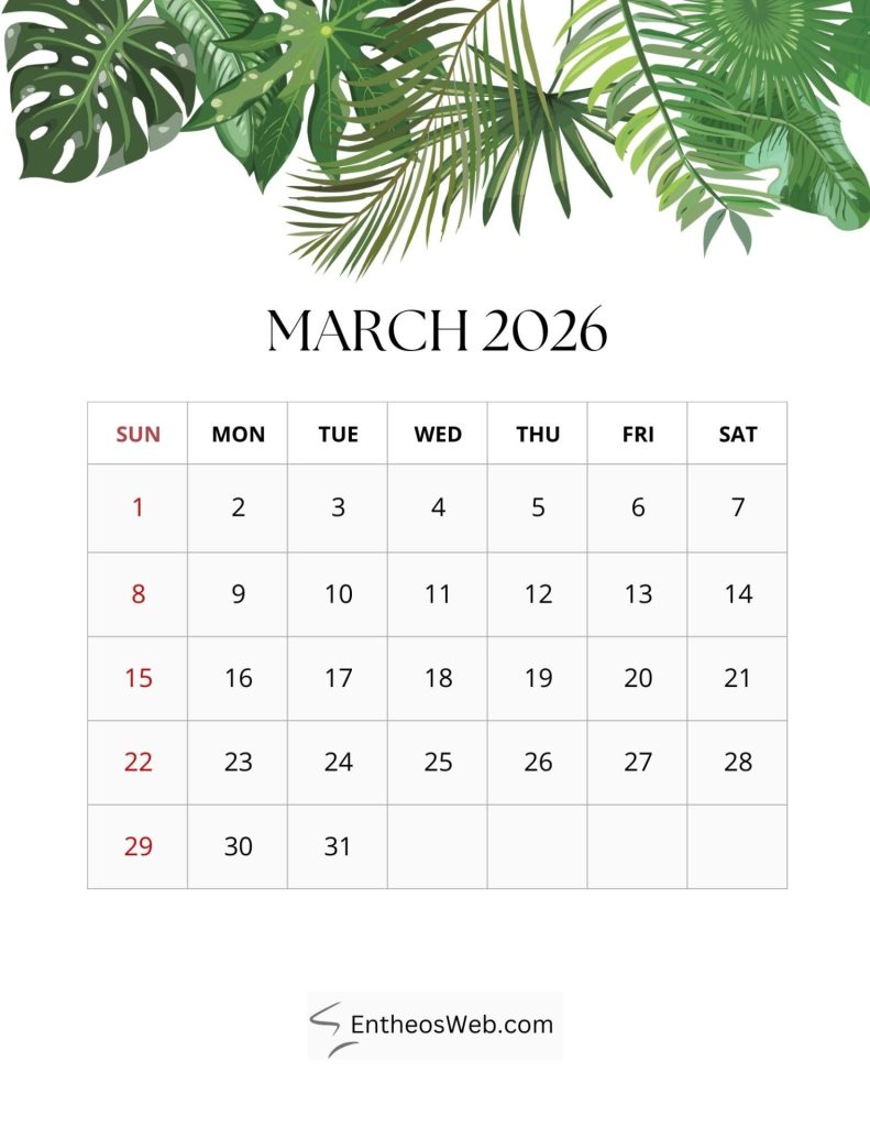 2026 monthly leaf calendar