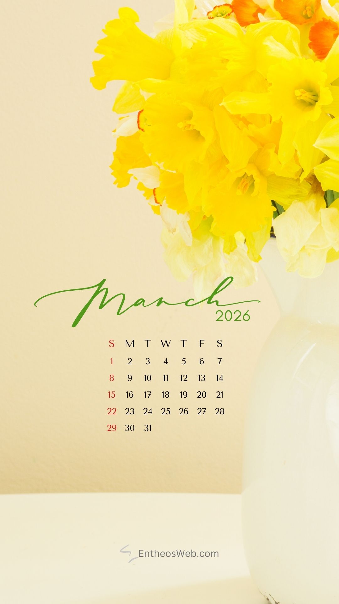 March 2026 phone wallpaper by entheosweb | march calendar wallpaper and screensavers for phones 2026 | entheosweb March 2026 calendar phone wallpaper