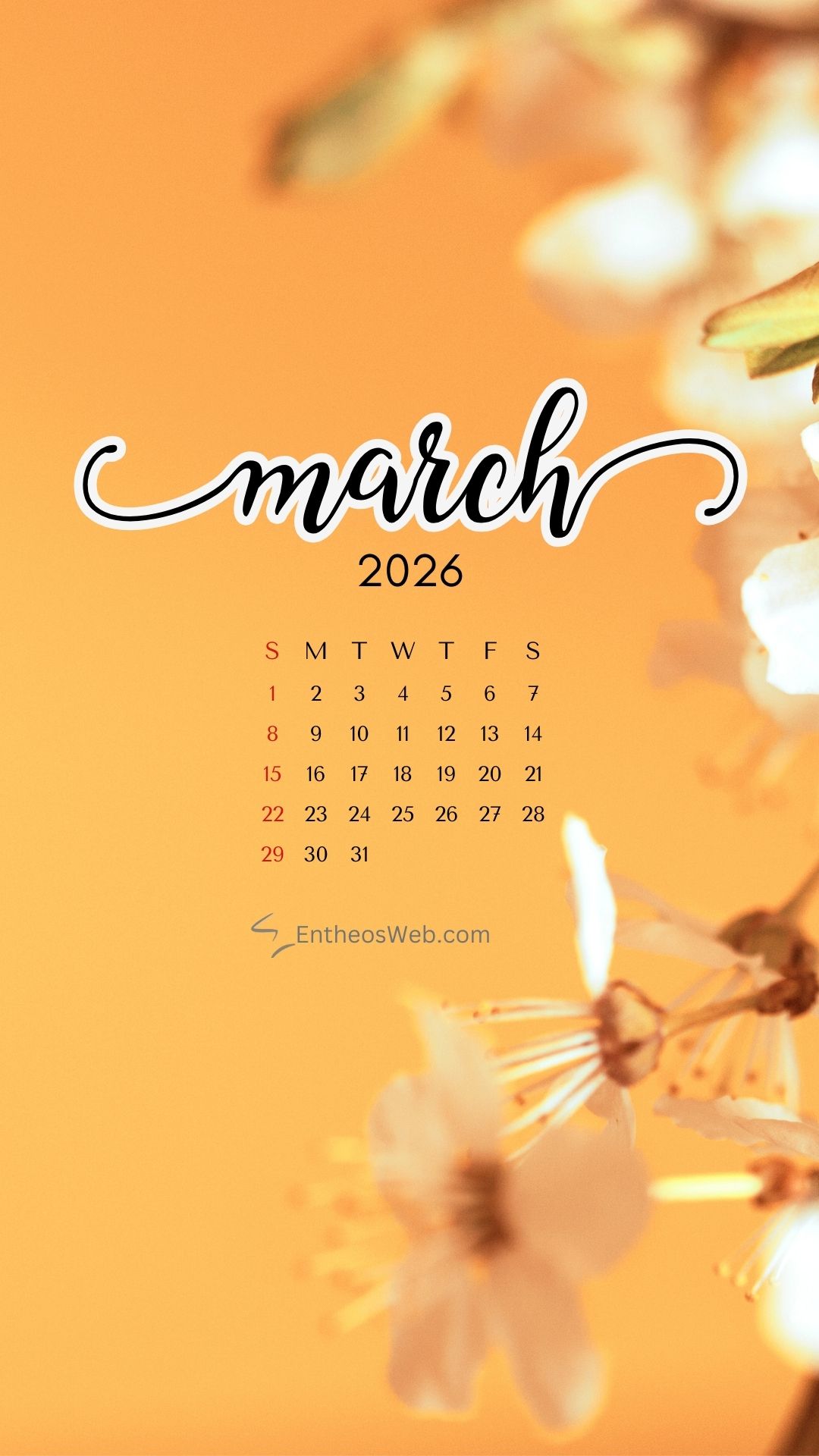 March 2026 phone wallpaper by entheosweb 3 | march calendar wallpaper and screensavers for phones 2026 | entheosweb March 2026 calendar phone wallpaper