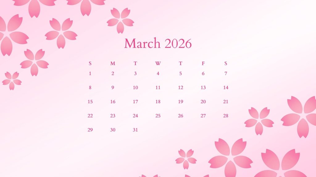 March 2026 sakura desktop wallpaper calendar | march 2026 calendar desktop wallpaper | entheosweb March 2026 sakura desktop wallpaper calendar