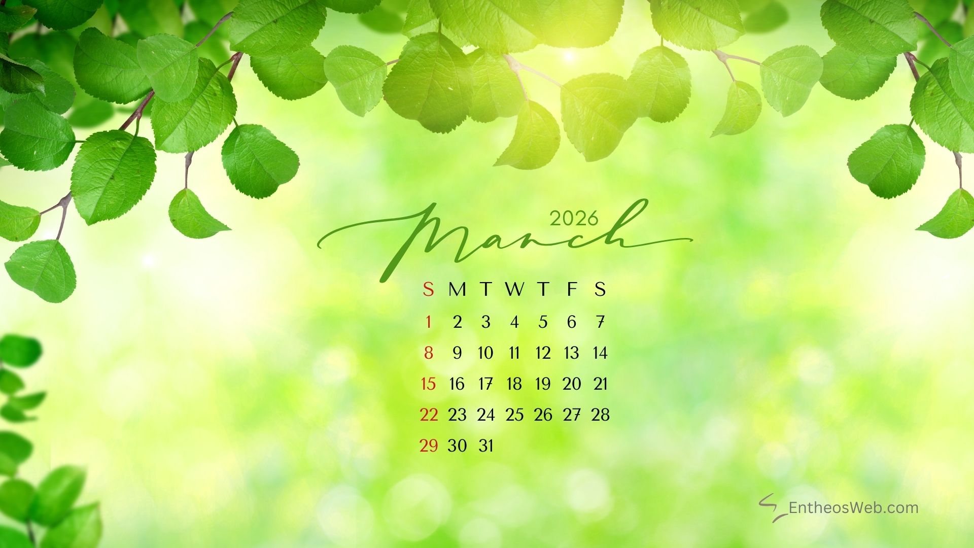 March 2026 wallpaper by entheosweb 6 | march calendar desktop wallpapers 2026 | entheosweb March 2026 calendar desktop wallpaper
