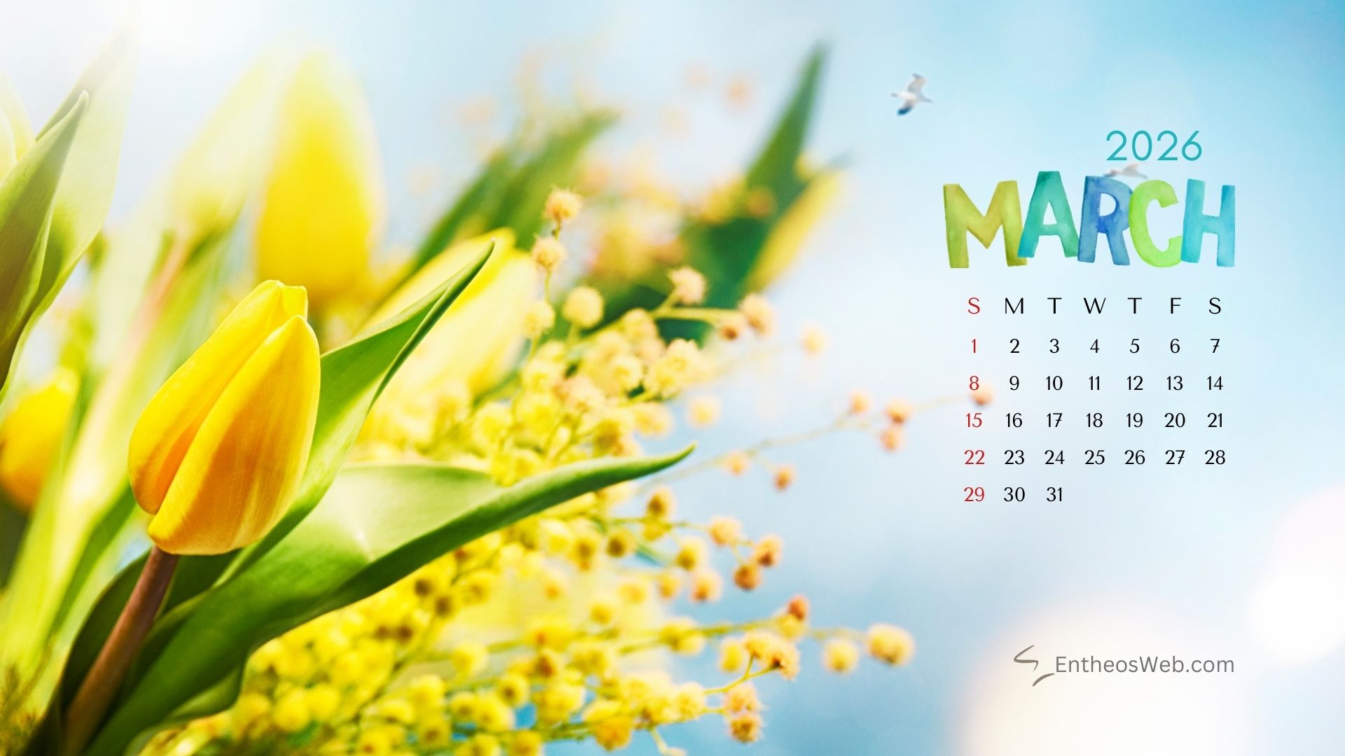 March 2026 wallpaper by entheosweb | march calendar desktop wallpapers 2026 | entheosweb March 2026 calendar desktop wallpaper