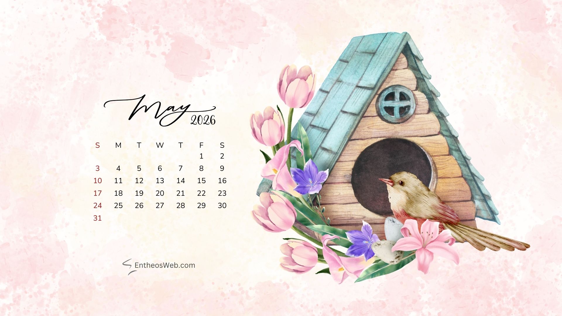 May 2026 Calendar Desktop Wallpaper Bird House | May 2026 Desktop Wallpaper Calendar | Entheosweb May 2026 desktop wallpaper calendar