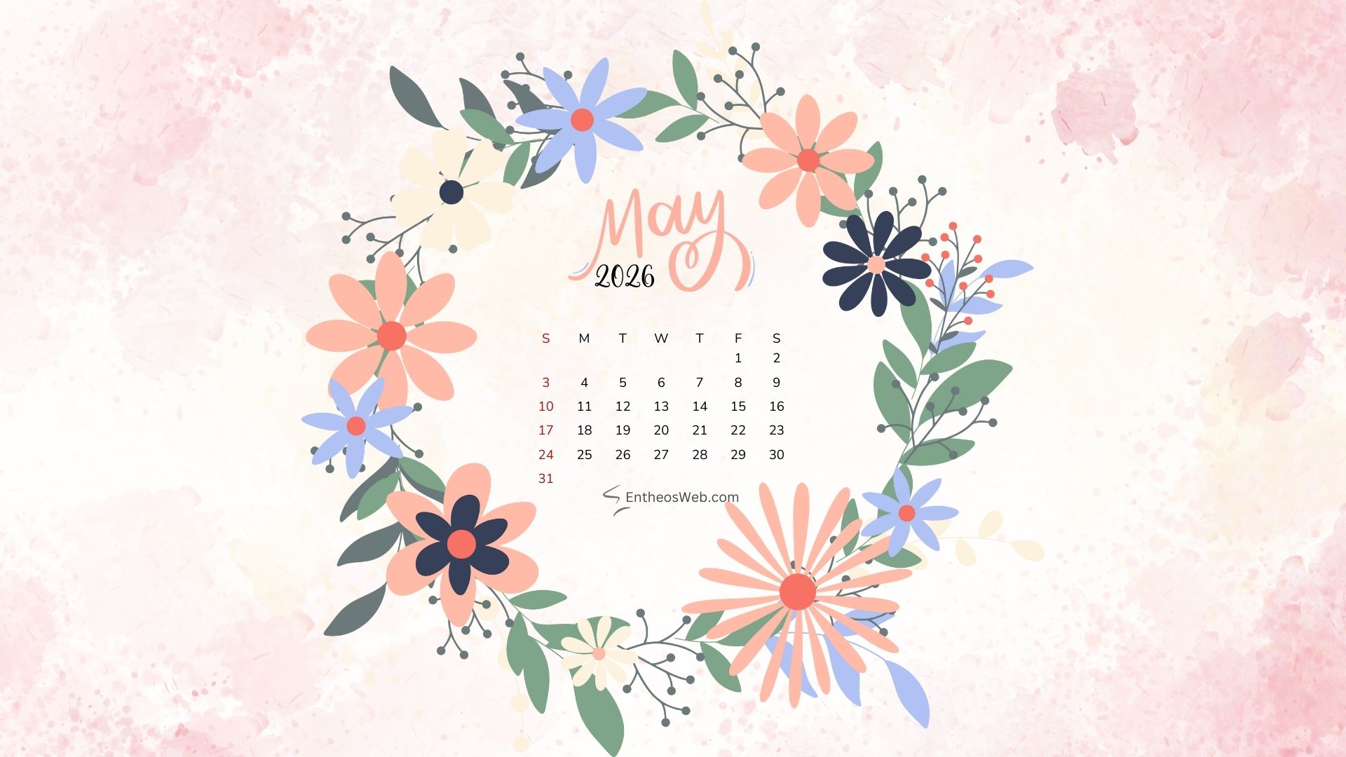 May 2026 Calendar Desktop Wallpaper Floral Frame 3 | May 2026 Desktop Wallpaper Calendar | Entheosweb May 2026 desktop wallpaper calendar