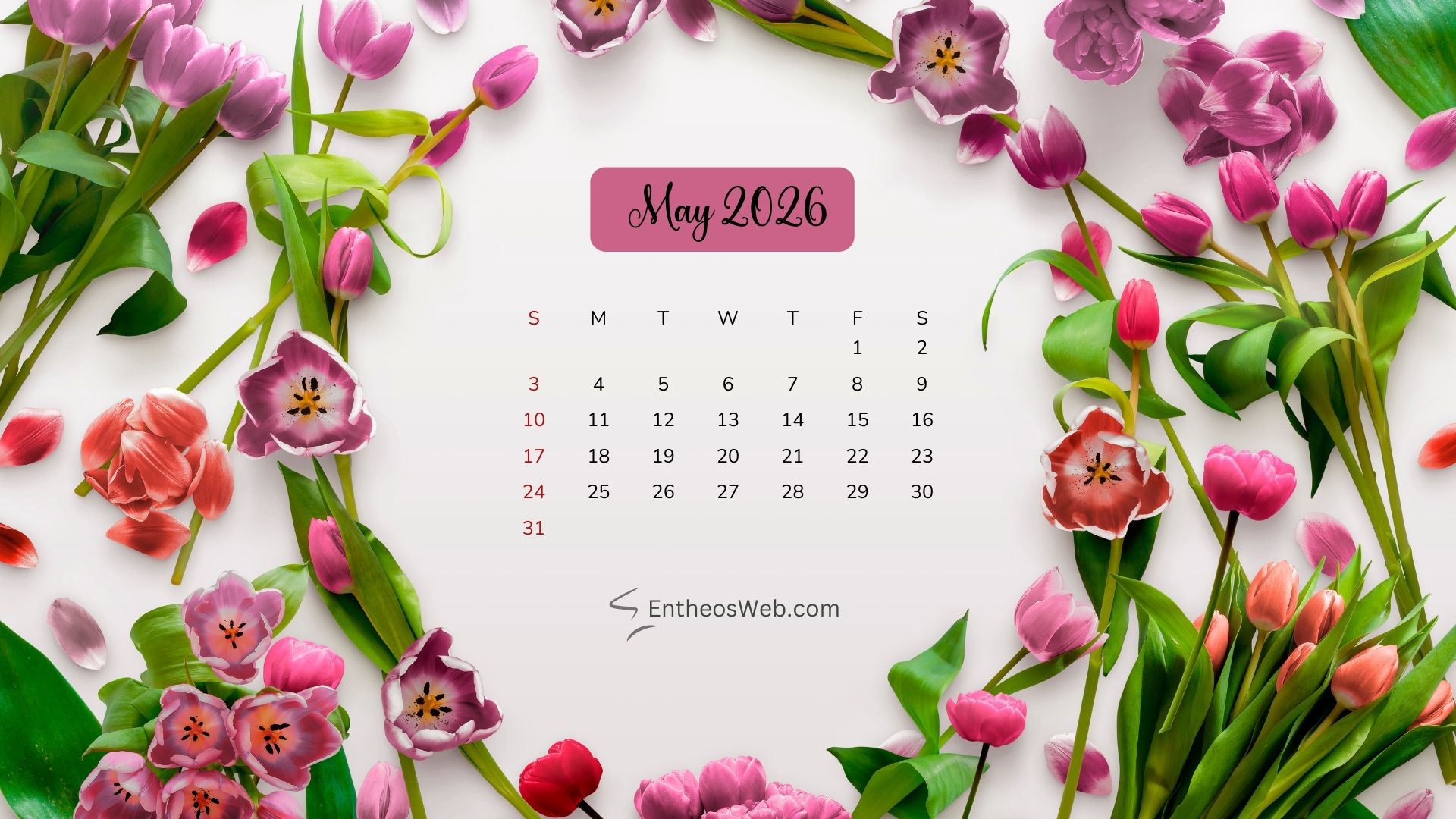 May 2026 Calendar Desktop Wallpaper Floral Frame | May 2026 Desktop Wallpaper Calendar | Entheosweb May 2026 desktop wallpaper calendar