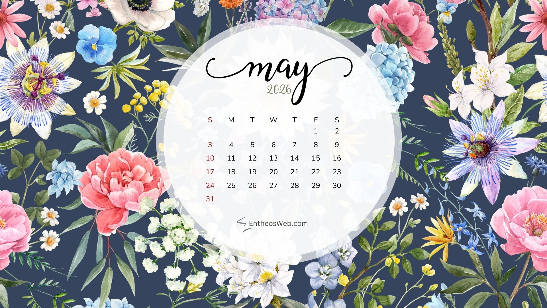 May 2026 Calendar Desktop Wallpaper Flowers 2 | May 2026 Desktop Wallpaper Calendar | Entheosweb May 2026 desktop wallpaper calendar