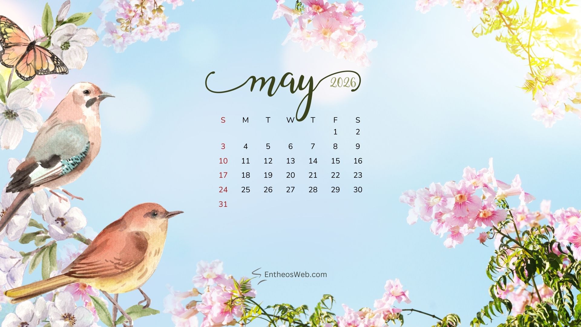 May 2026 Calendar Desktop Wallpaper Spring 6 | May 2026 Desktop Wallpaper Calendar | Entheosweb May 2026 desktop wallpaper calendar
