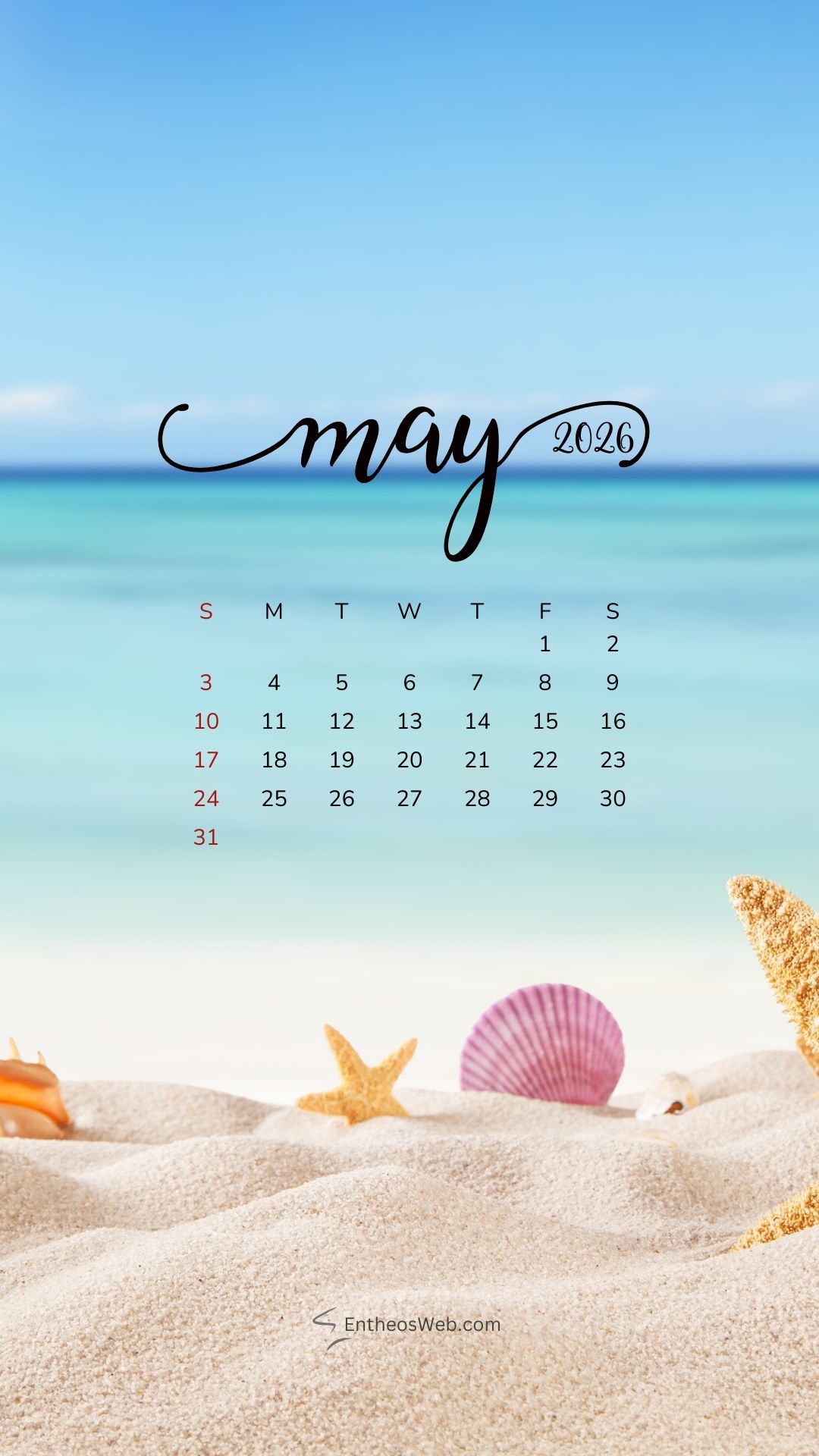 May 2026 Calendar Phone Wallpaper Beach | May 2026 Phone Wallpaper Calendar | Entheosweb May 2026 phone wallpaper calendar