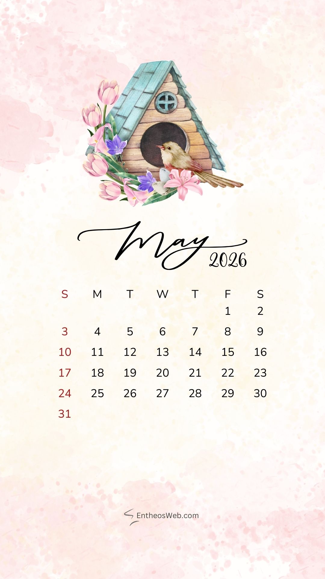 May 2026 Calendar Phone Wallpaper Bird House | May 2026 Phone Wallpaper Calendar | Entheosweb May 2026 phone wallpaper calendar