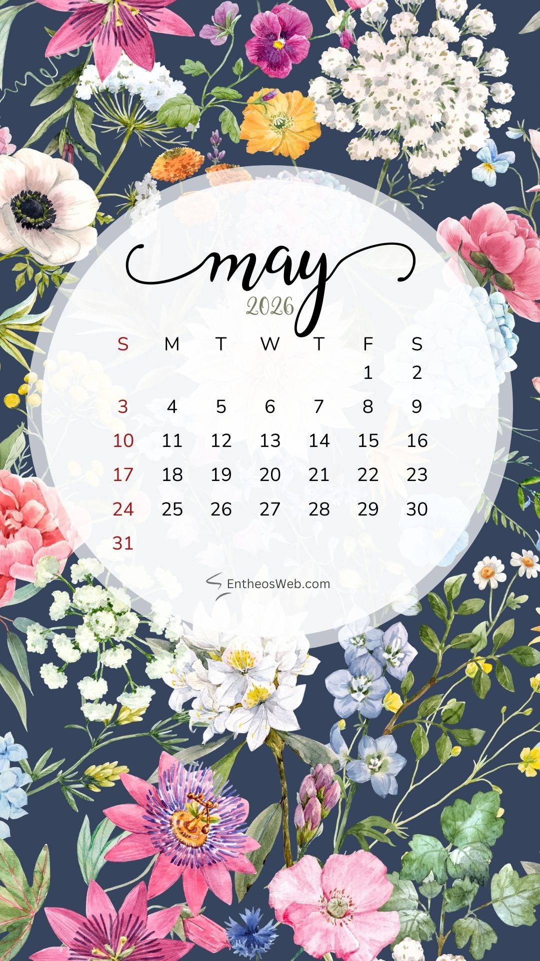 May 2026 Calendar Phone Wallpaper Flowers 2 | May 2026 Phone Wallpaper Calendar | Entheosweb May 2026 phone wallpaper calendar