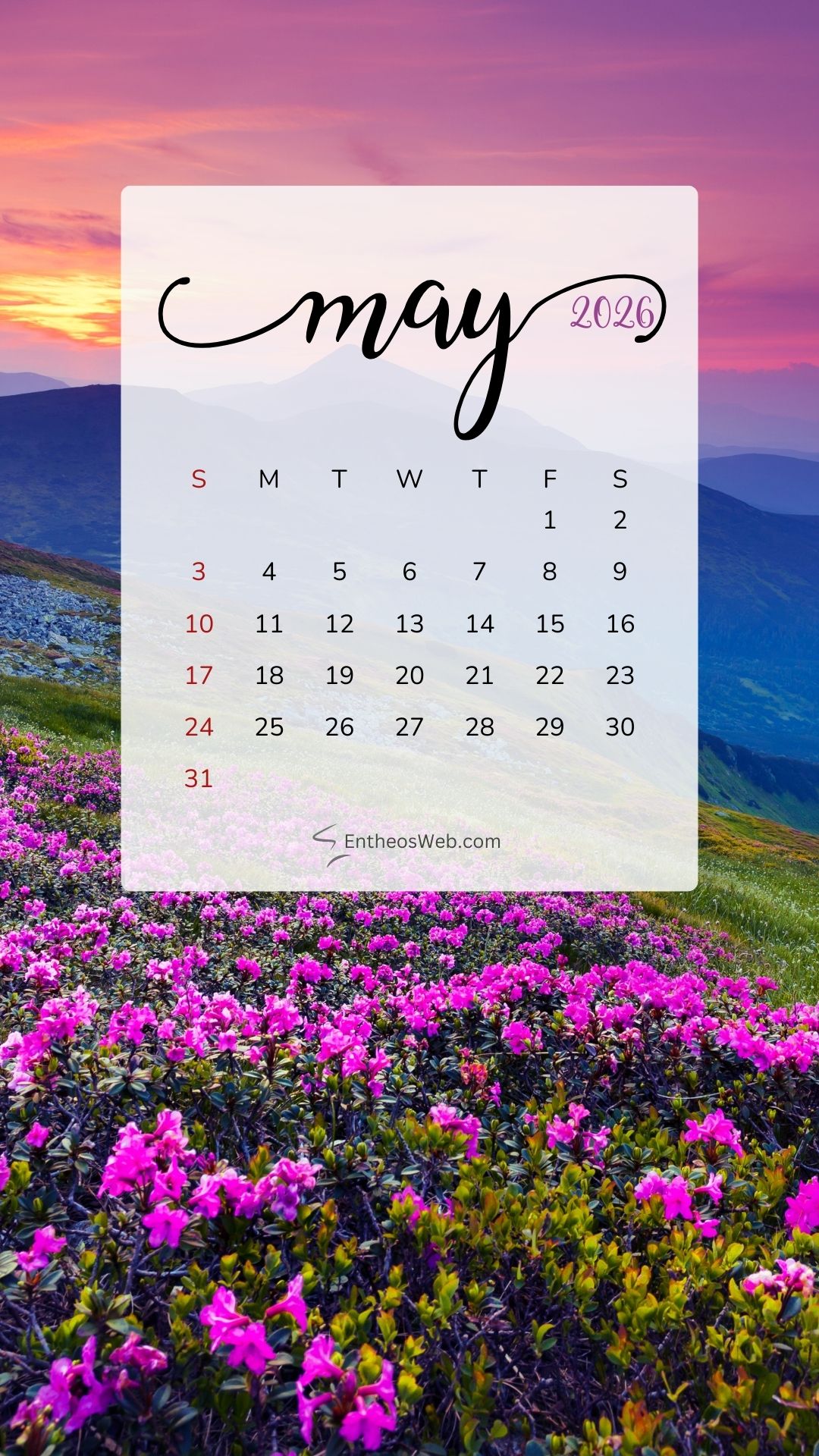May 2026 Calendar Phone Wallpaper Landscape | May 2026 Phone Wallpaper Calendar | Entheosweb May 2026 phone wallpaper calendar