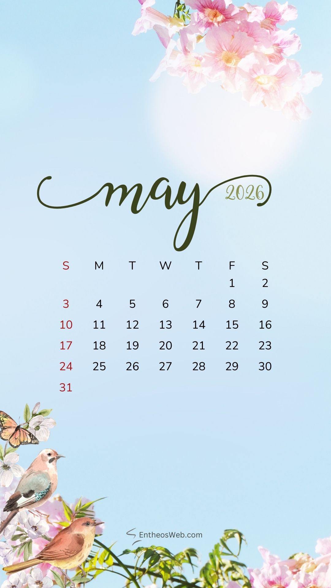 May 2026 Calendar Phone Wallpaper Spring 6 | May 2026 Phone Wallpaper Calendar | Entheosweb May 2026 phone wallpaper calendar
