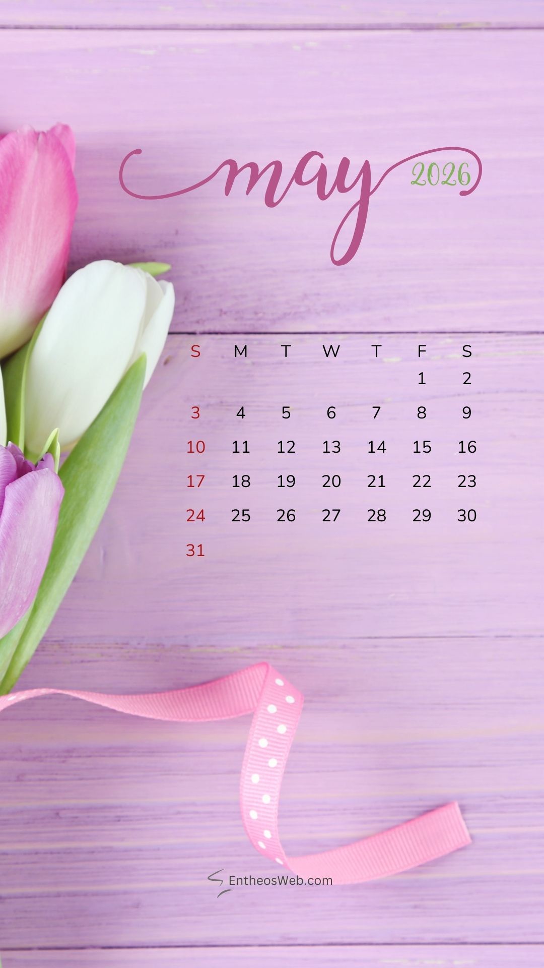 May 2026 Calendar Phone Wallpaper Tulips | May 2026 Phone Wallpaper Calendar | Entheosweb May 2026 phone wallpaper calendar