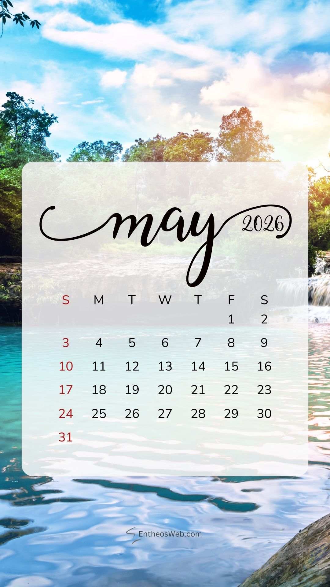 May 2026 Calendar Phone Wallpaper Waterfall | May 2026 Phone Wallpaper Calendar | Entheosweb May 2026 phone wallpaper calendar
