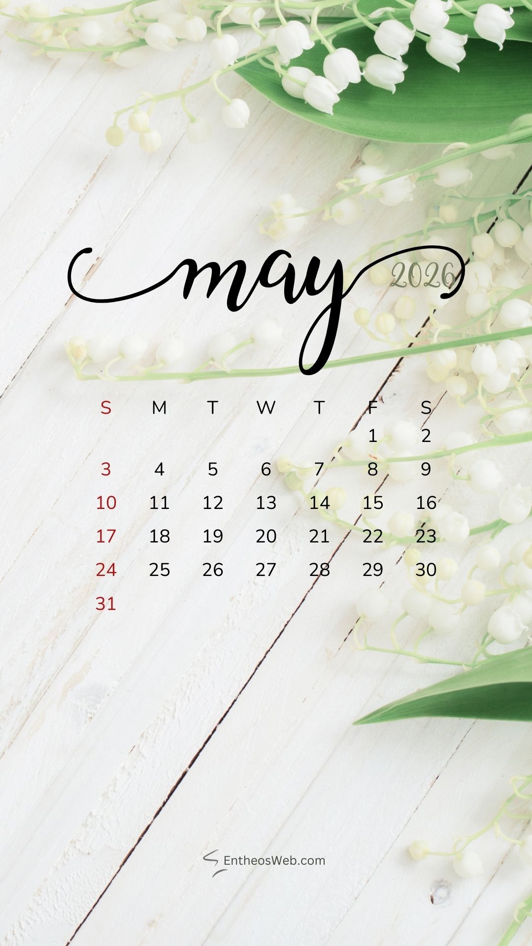 May 2026 Calendar Phone Wallpaper White Flowers | May 2026 Phone Wallpaper Calendar | Entheosweb May 2026 phone wallpaper calendar