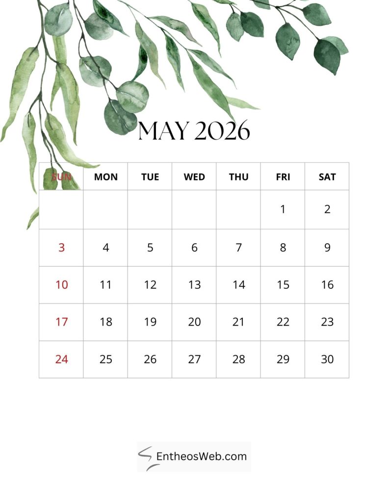 2026 monthly leaf calendar