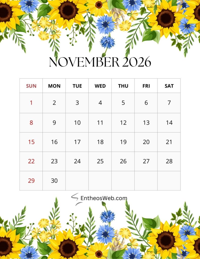 2026 monthly floral calendar