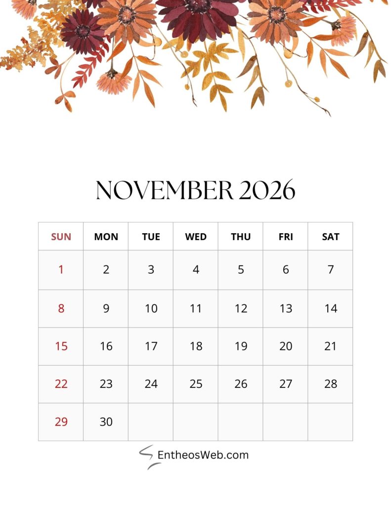 2026 monthly floral calendar
