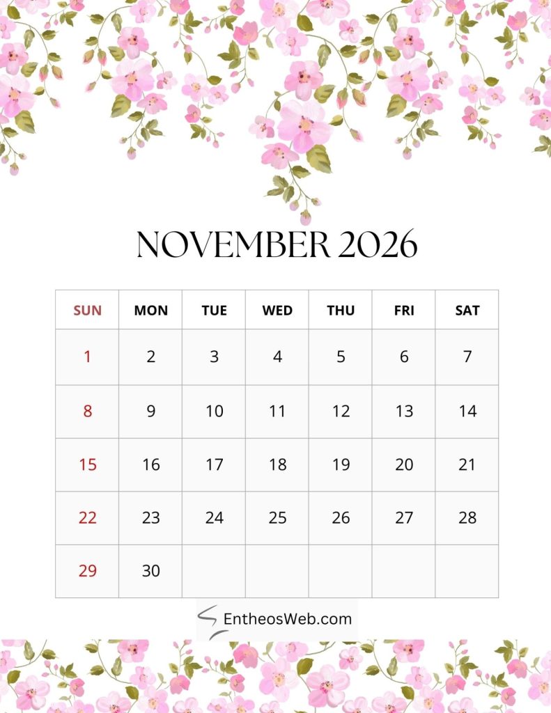 2026 monthly floral calendar