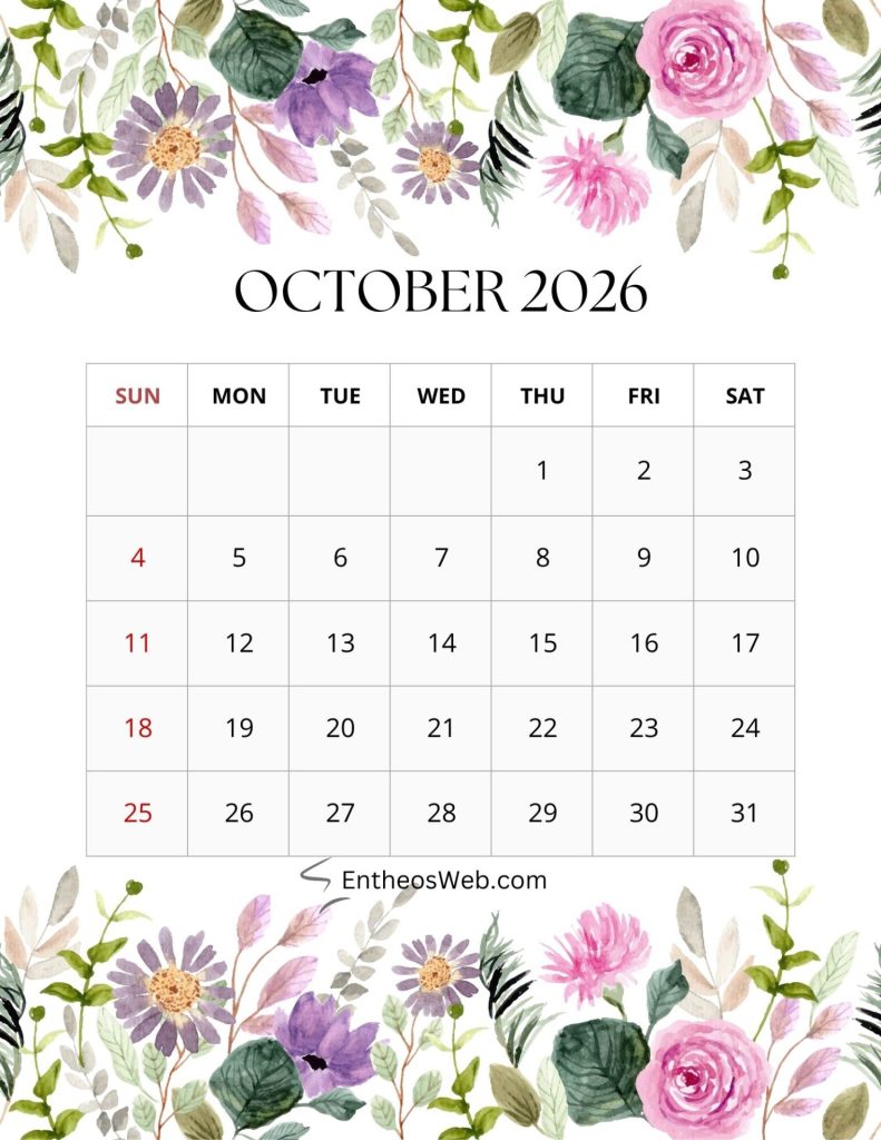 2026 monthly floral calendar