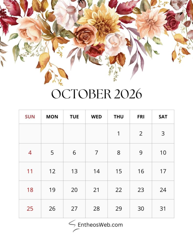 2026 monthly floral calendar
