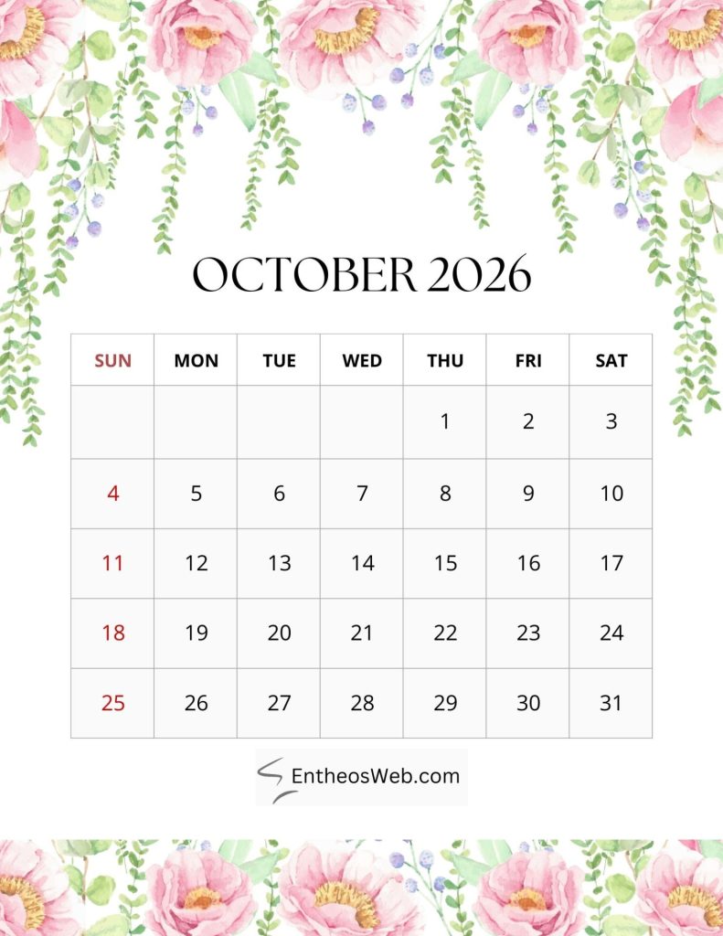 2026 monthly floral calendar