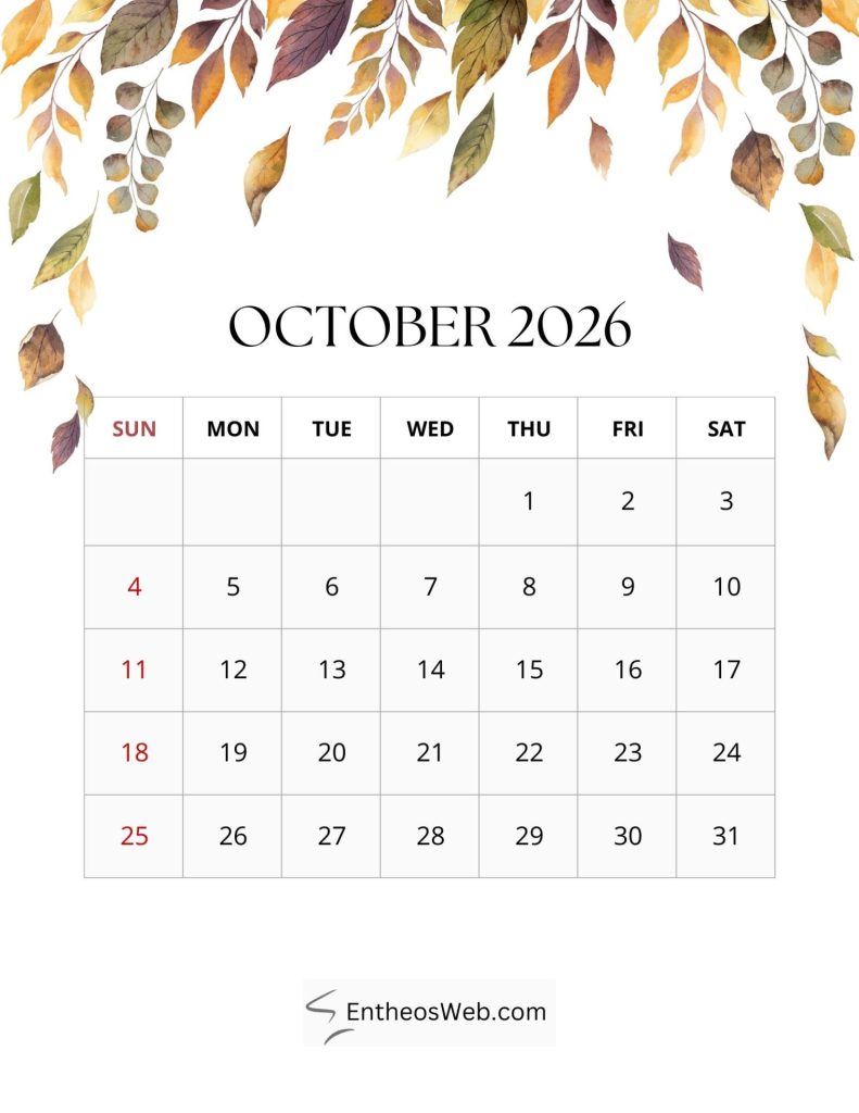 2026 monthly leaf calendar