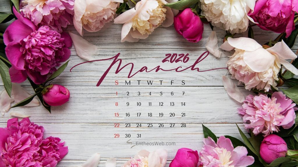March 2026 Calendar Desktop Wallpaper | EntheosWeb — free download