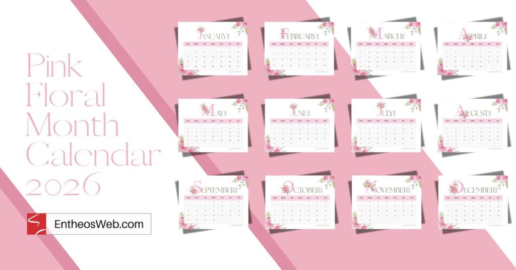 Pink floral month calendar 2026