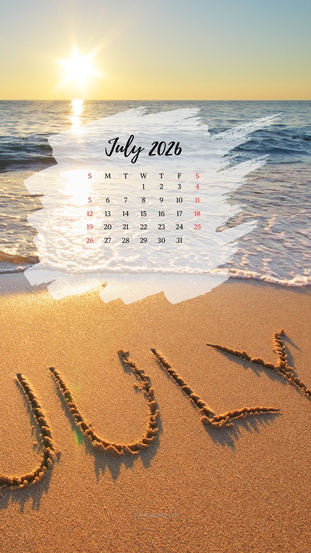 Sea and Sand July 2026 Phone Wallpaper Calendar | July 2026 Phone Wallpaper Calendar | Entheosweb July 2026 phone wallpaper calendar