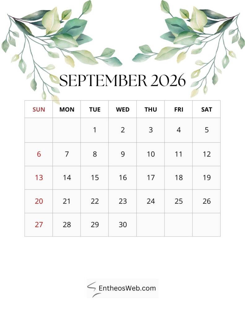2026 monthly leaf calendar
