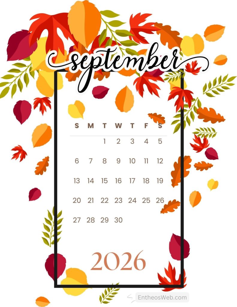 2026 september calendar printable with fall leaves