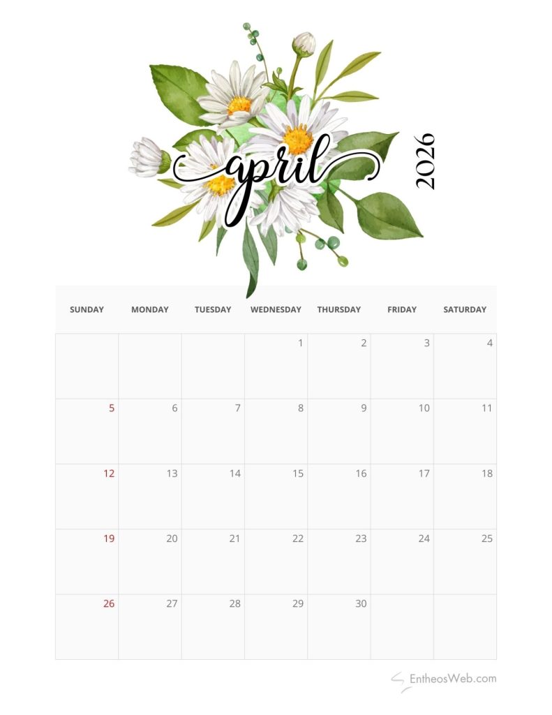 April 2026 printable calendar