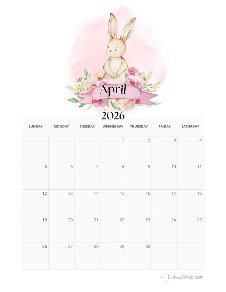 April 2026 printable calendar