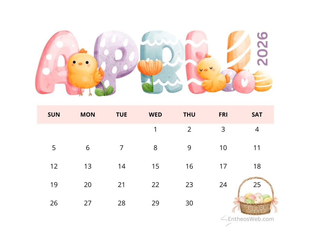 April 2026 printable calendar