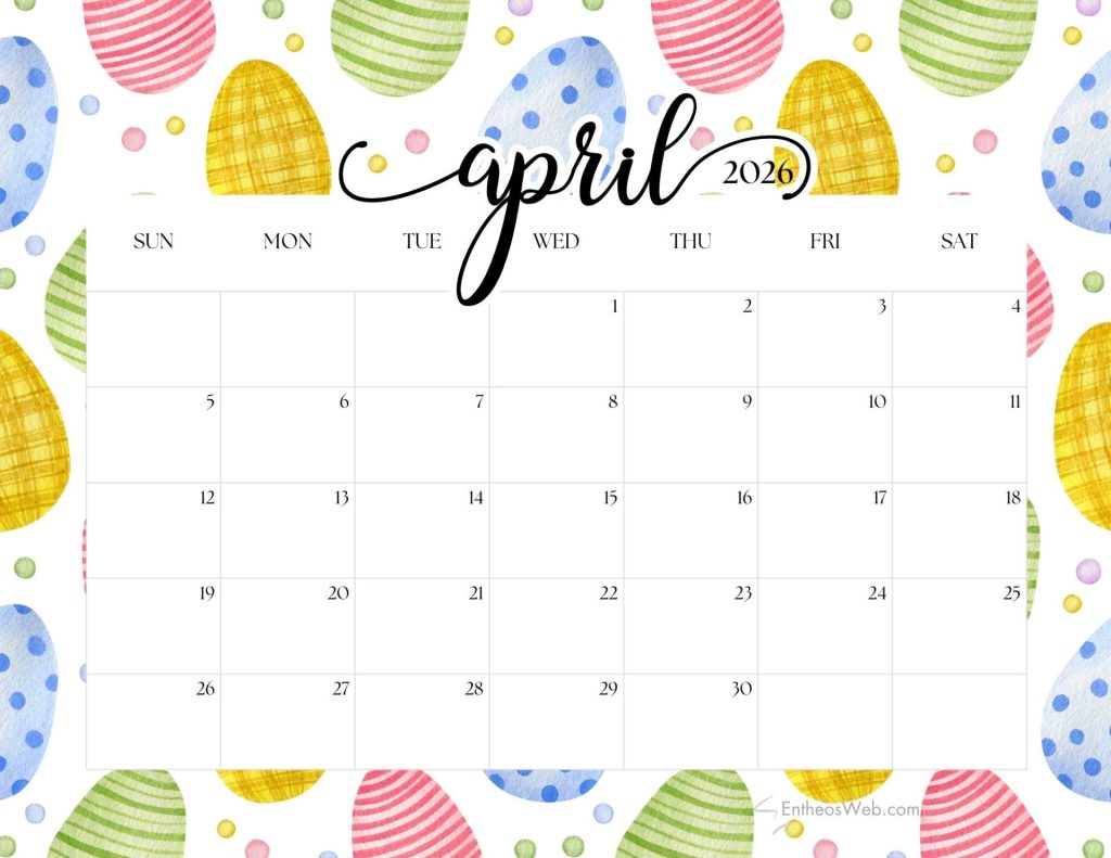 April 2026 printable calendar