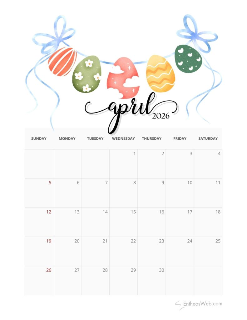 April 2026 printable calendar