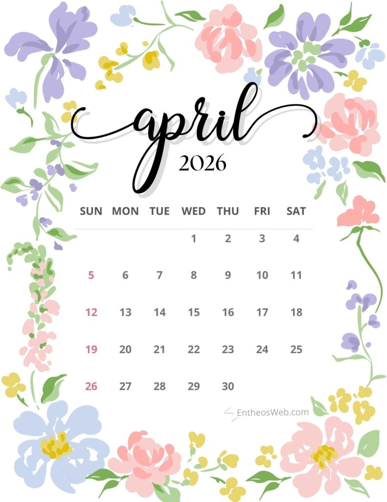April 2026 printable calendar
