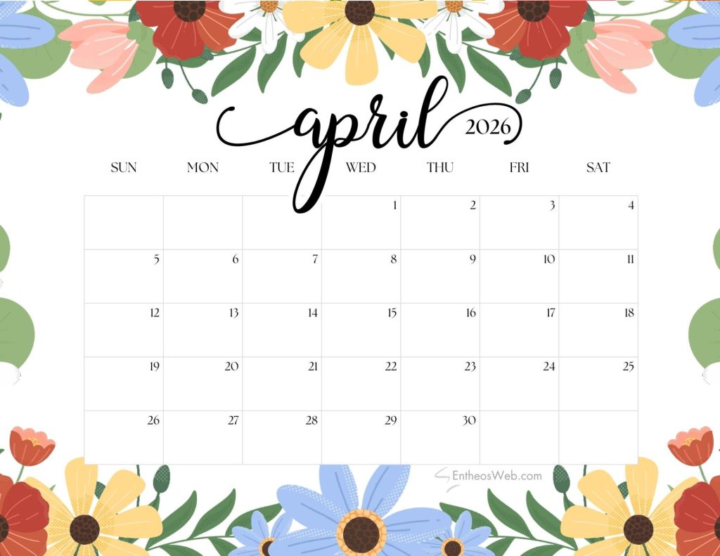 April 2026 printable calendar