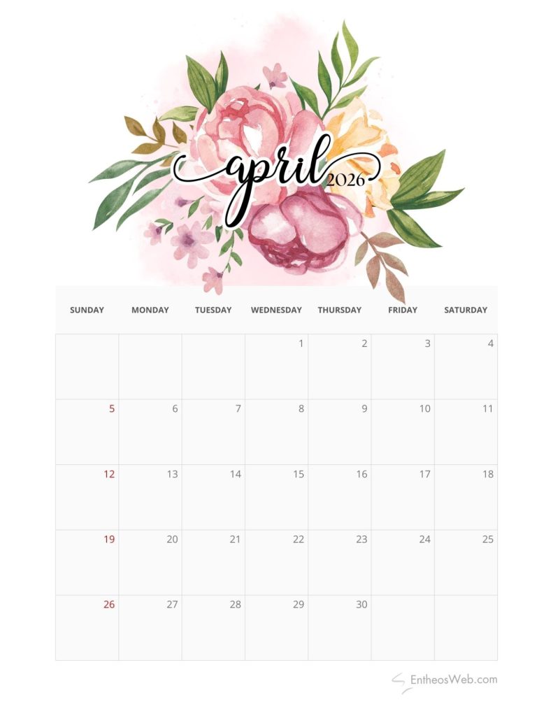 April 2026 printable calendar