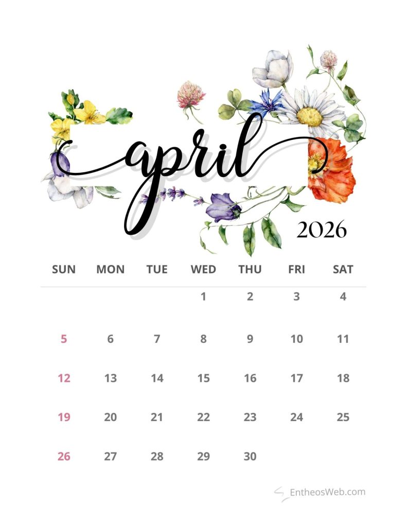 April 2026 printable calendar
