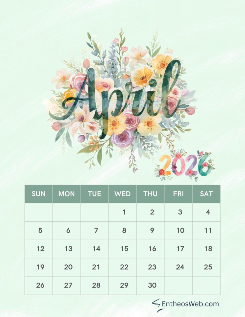 April calendar 2026 floral watercolor 2