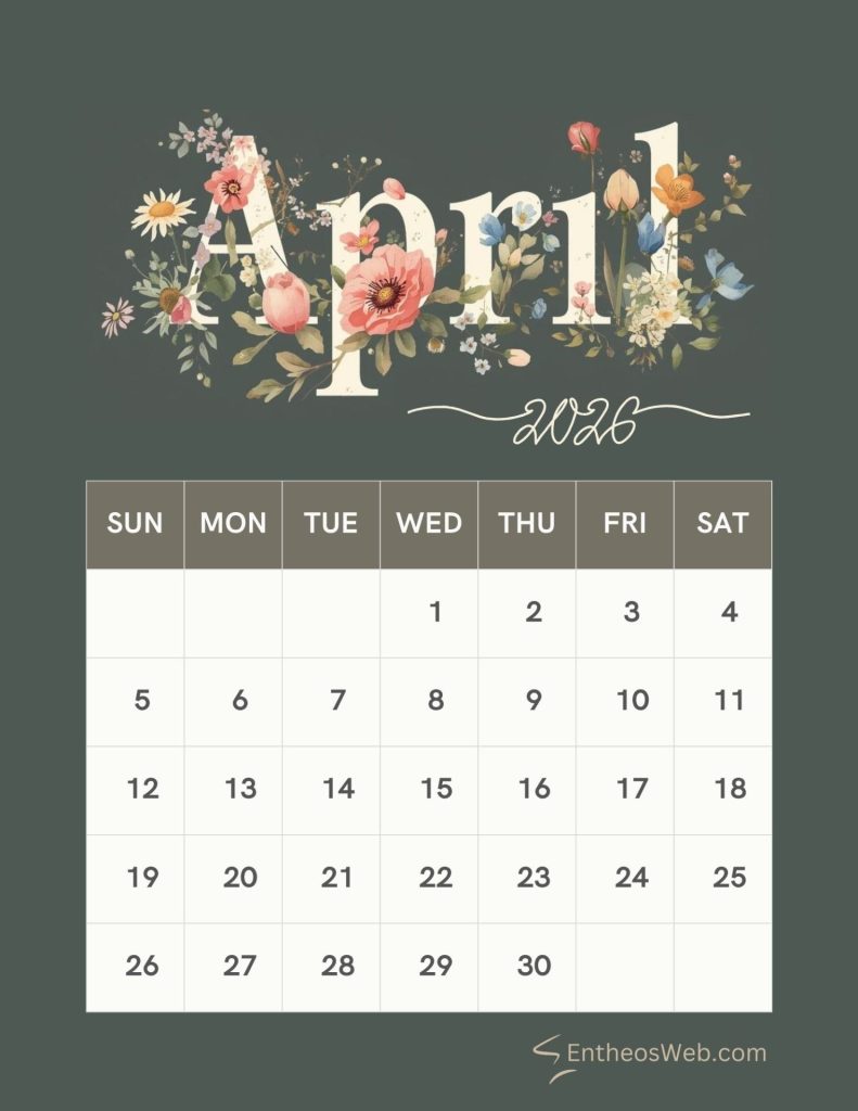 April calendar 2026 floral watercolor